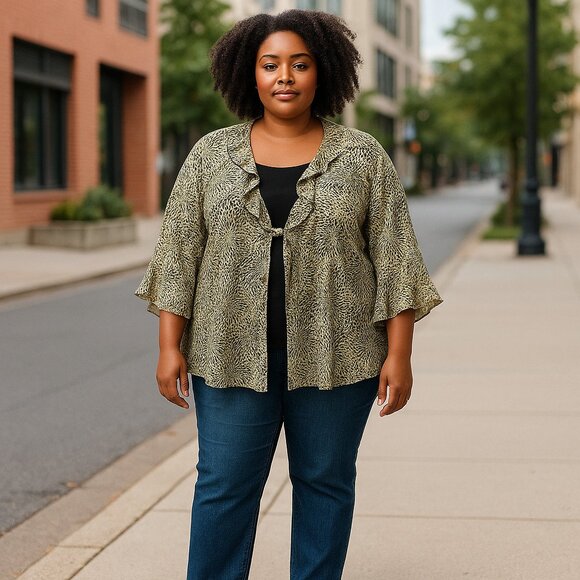 Green and Black Women's Blouse with inside Tank plus size - Picture 1 of 5